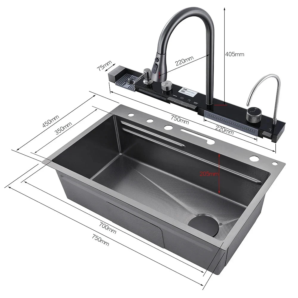 Elegant Waterfall Kitchen Sink Set